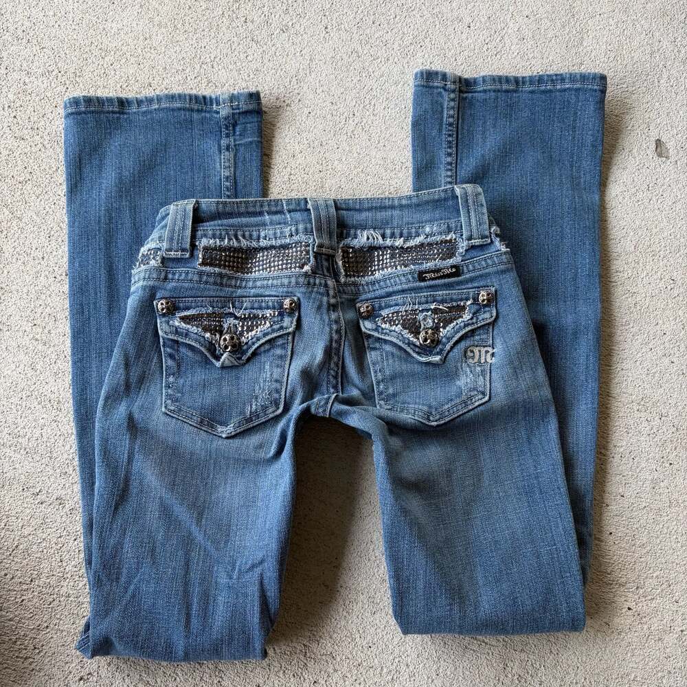 Miss Me Low Rise Rhinestone Embellished Bootcut Jeans Size 25